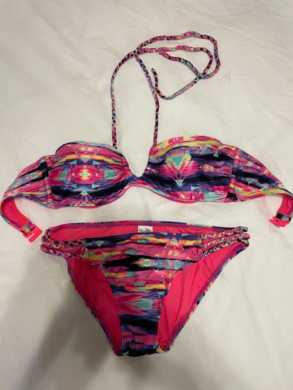 Seafolly Neon Pink Multicolor Bandeau Bikini size 6